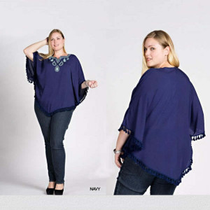 Blue Paisleys Top With Tassels In Plus Sizes F369-10422711845137