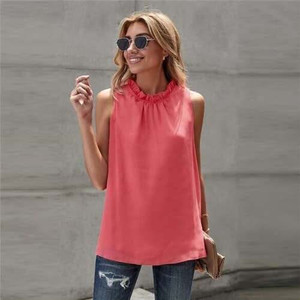 Ruffle Collar Sleeveless Design High Fashion Women Top/ T-shirt - Red A392-fast0181