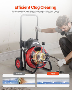 Drain Cleaner Machine 50 FT x 3/8 Inch, Auto Feed Sewer Snake Auger on Wheels, Portable Drain Clean E415-ZDJJKLSGDSTJZ6SKC002V1