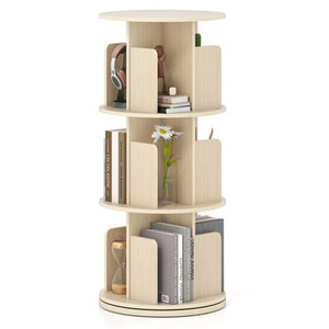 3-Tier Rotating Bookshelf with Dividers and Anti-falling Baffles-Natural B593-JV13365