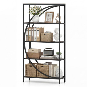 5-Tier Bookshelf with Half-Moon Shape for Living Room and Home Office-Rustic Brown B593-JV13855