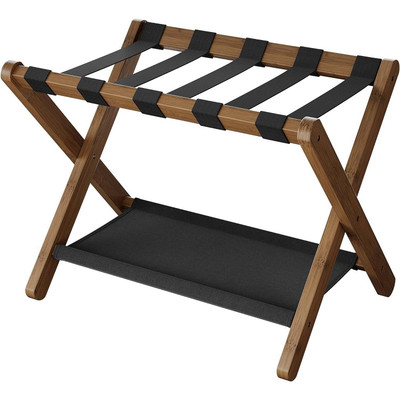 Sturdy Luggage Rack in Walnut Wood Finish with Lower Storage Shelf Q280-WNFLR5491458647