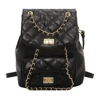 Korean Style Fashion Rhombus Women Chain Backpack - Black A392-fhbg0327