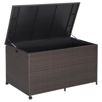 Outdoor Wicker Storage Box with Zippered Liner-133 Gallon - Color: Brown - Size: 133 Gallon D681-HW70584
