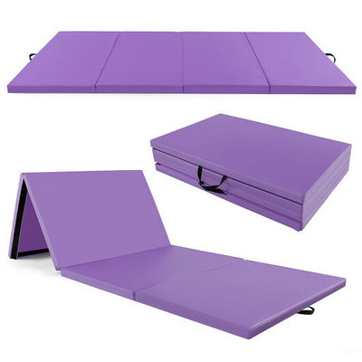 4-Panel PU Leather Folding Exercise Mat with Carrying Handles-Purple - Color: Purple D681-FH10111ZS