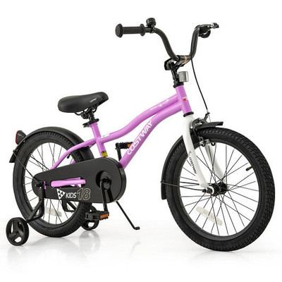 Kids Bike 18-Inch Children Training Bicycle with 2 Brake for 4-8 Years Old - Color: Purple - Size:  D681-TS10243PU-18