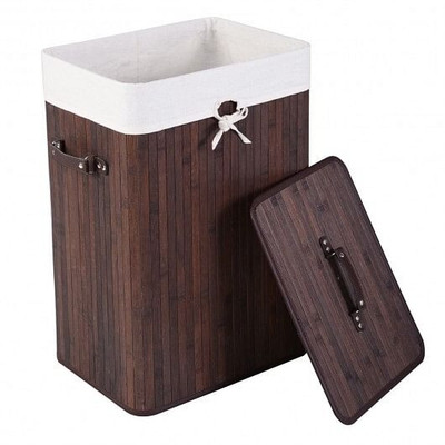 Rectangle Bamboo Hamper Laundry Basket Washing Cloth Bin Storage Bag Lid 3 color-Brown - Color: Bro D681-HW67642CF