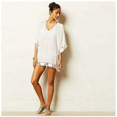 Mid-Summer Night White Crochet Lace Beach Cover-up and Tunic K290-3329541957