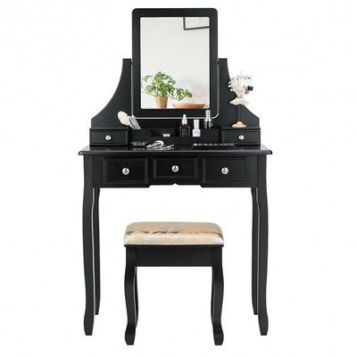 5 Drawers Removable Box Makeup Dressing Vanity Set-Black - Color: Black D681-HW66132BK