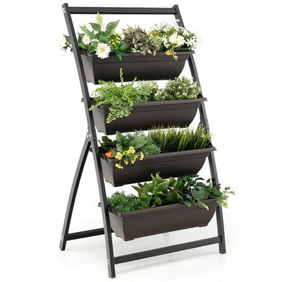 4-Tier Vertical Raised Garden Bed with 4 Containers and Drainage Holes-S - Color: Black - Size: S D681-GT3901