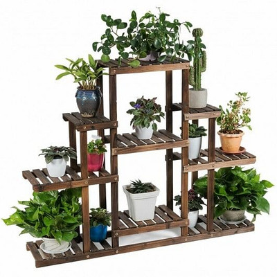 6-Tier Flower Wood Stand Plant Display Rack Storage Shelf - Color: Brown - Size: 6-Tier D681-GT3574