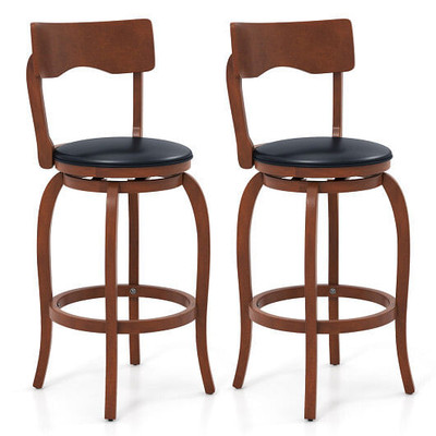 Swivel Bar Stools Set of 2 with Rubber Wood Frame and Upholstered Seat-29 Inch - Color: Black & Bro D681-JV11964ES-29