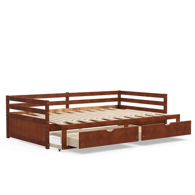 Extendable Twin to King Daybed with Trundle and 2 Storage Drawers - Color: Brown D681-HU10350BN