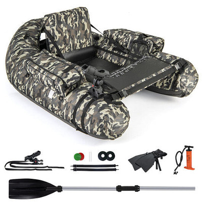 Inflatable Float Tube with Fish Ruler Rod Holder and Storage Pockets-Camouflage B593-FT10003
