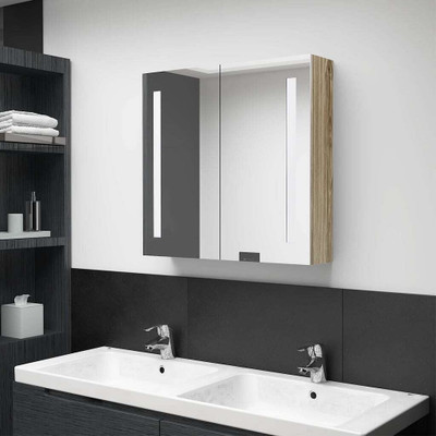 Bathroom Cabinet Oak MDF with melamine finish, glass Medium A949-326522