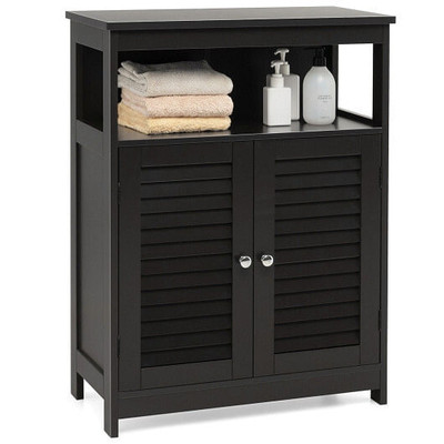 Wood Freestanding Bathroom Storage Cabinet with Double Shutter Door-Black - Color: Black D681-HW65847BK