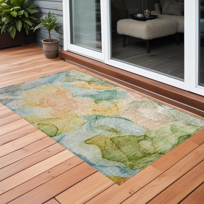 2' X 3' Blue Abstract Washable Non Skid Indoor Outdoor Area Rug N270-559478