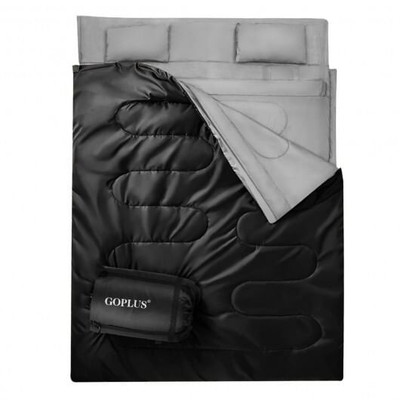 2 Person Waterproof Sleeping Bag with 2 Pillows-Black - Color: Black D681-OP3650BK
