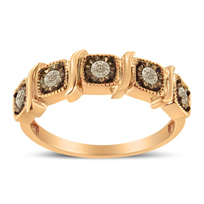 10K Rose Gold Flashed .925 Sterling Silver Miracle-Set Diamond 5-Stone Band Ring (1/4 Cttw, J-K Col N162-015269R600