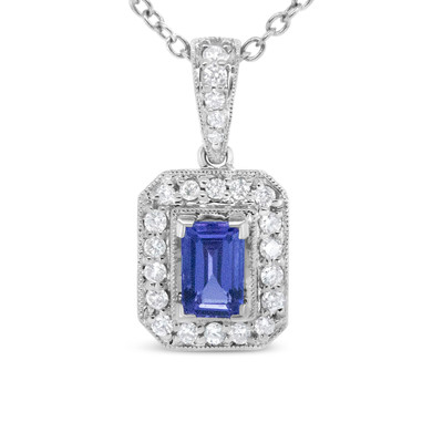 18K White Gold 1/4 Cttw Round Diamond and 6x4mm Purple Tanzanite Halo 18" Pendant Necklace (H-I Col N162-019902NASH