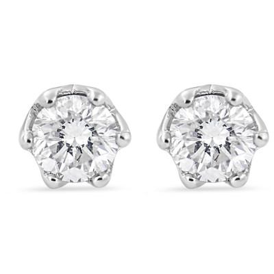 14K White Gold 1/2 Cttw Round Diamond 6 Prong Crown Stud Earrings (I-J Color, I1-I2 Clarity) N162-74-4239WDM