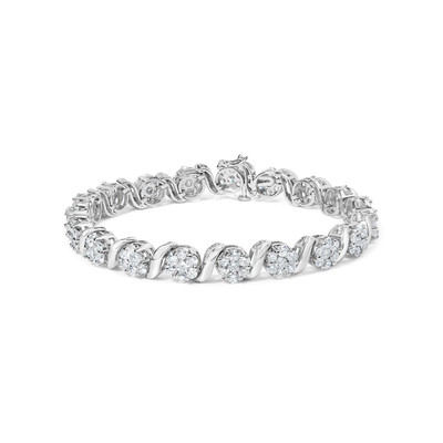 14K White Gold 7 3/8 Cttw Round Brilliant Diamond Floral Cluster and S Link Bracelet (H-I Color, SI N162-020619B700