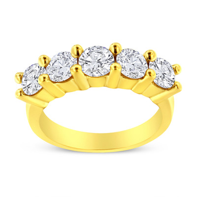 14K Yellow Gold Plated .925 Sterling Silver 2.0 Cttw Shared Prong Set Diamond 5 Stone Wedding Band  N162-018520R700