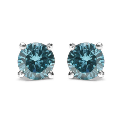 14K White Gold 1/2 Cttw Aqua Blue Diamond Screw-Back 4-Prong Classic Stud Earrings (Color Treated,  N162-74-6008WAD
