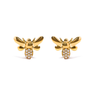 10K Yellow Gold Diamond Accented Bumble Bee Stud Earring (H-I Color, I1-I2 Clarity) N162-021111EASH