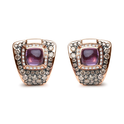 18K Rose Gold 1 1/2 Cttw Round Diamond and 7mm Cushion Cut Purple Amethyst Gemstone Geometrical Sta N162-020406EN50