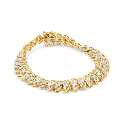 10K Yellow Gold 5.0 Cttw Diamond Double Row S-Link Cuban Bracelet (J-K Color, I2-I3 Clarity) - 7.25 N162-61-8343YDM