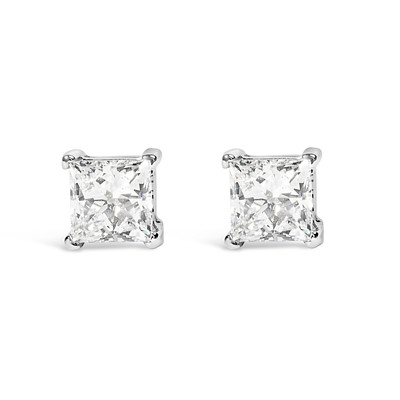 14K White Gold 3/4 Cttw Princess Cut Lab Grown Diamond Solitaire Stud Earrings (F-G Color, VS2-SI1  N162-74-3962WLD