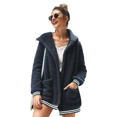 High Fashion Fluffy Style Long Sleeves Winter Fashion Hooded Women Top - Royal Blue A392-fast0131