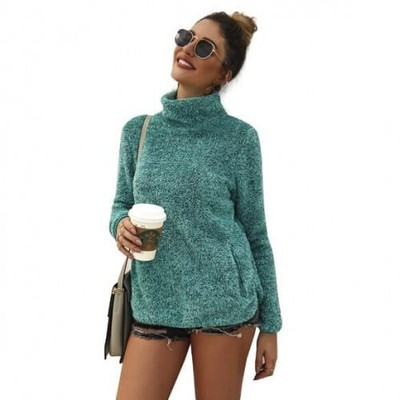Winter Fashion Hooded Long Sleeves Women Thickened Plush Top - Green A392-fast0099