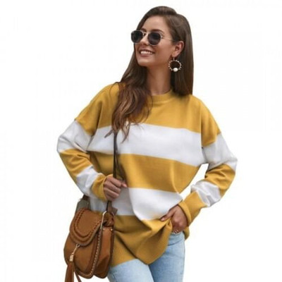 Strips Design Casual Style Long Sleeves High Fashion Women Top - Yellow A392-fast0121