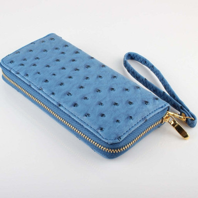 Color: BLUE - Faux Ostrich Leather Wristlet Clutch In Several Colors K290-50106975420689
