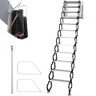 Attic Steps Pull Down 12 Steps Attic Stairs Alloy Attic Access Ladder, Black Pulldown Attic Stairs, E415-HJBGZDT12JHS00001V0