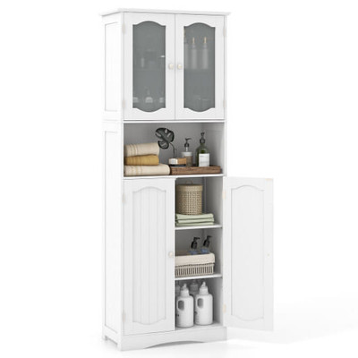 64.5 Inches Tall Bathroom Storage Cabinet with Frost Glass Doors and Shelves-White - Color: White D681-JV11752WH
