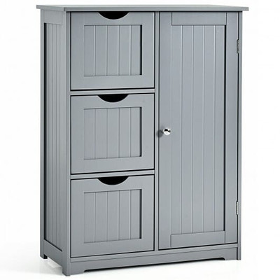 Bathroom Floor Cabinet Side Storage Cabinet with 3 Drawers and 1 Cupboard-Gray - Color: Gray D681-HW66236GR