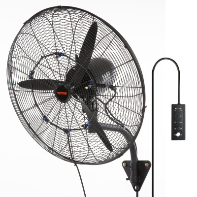 Wall-Mount Misting Fan, 24 Inch, 3-speed High Velocity Max. 7000 CFM, Waterproof Oscillating Indust E415-GYBGSFSYCSS24BCVOV1