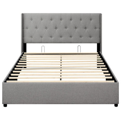 Queen Size Lift-up Storage Bed Modern Linen Upholstered Platform Bed-Gray - Color: Gray D681-HU11350GR-Q