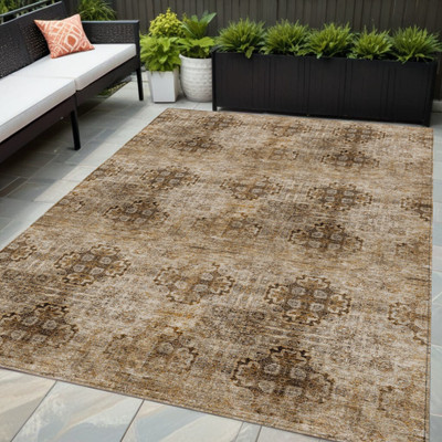 5' X 8' Taupe Floral Medallion Washable Non Skid Indoor Outdoor Area Rug N270-562993