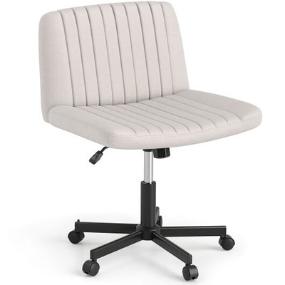Criss Cross Chair with Wheels Cross-Legged Swivel Desk Chair with Soft-Padded Wide Seat-Beige - Col D681-JV12747BE
