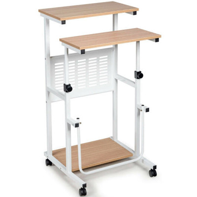 Height Adjustable Mobile Computer Stand-Up Desk with Two Modes-White B593-HW65867color
