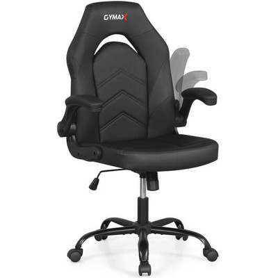 Leather Office Chair Ergonomic Computer Desk Chair with Flip-up Armrests-Black - Color: Black D681-CB11163DK