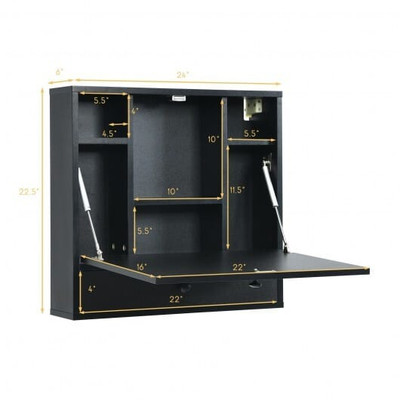 Wall-Mount Floating Desk Foldable Space Saving Laptop Workstation Black - Color: Black D681-CB10278DK