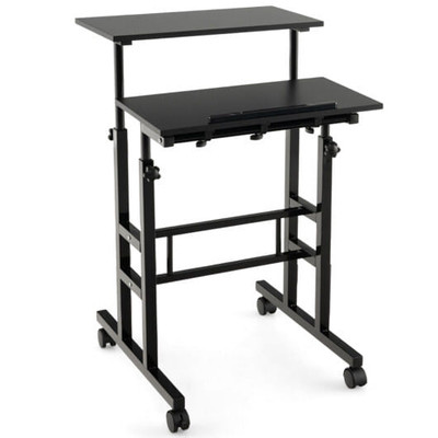Height Adjustable Mobile Standing Desk with Rolling Wheels for Office and Home-Black - Color: Black D681-HW67483BK