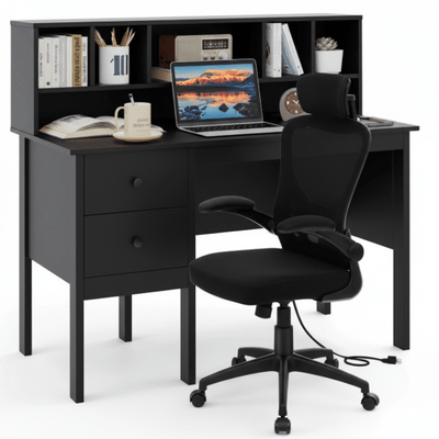 Black 48 inch Computer Desk and Ergonomic Mesh Office Chair Bundle for Home Office D681-B-CB10626DK+CB10530US-DK+
