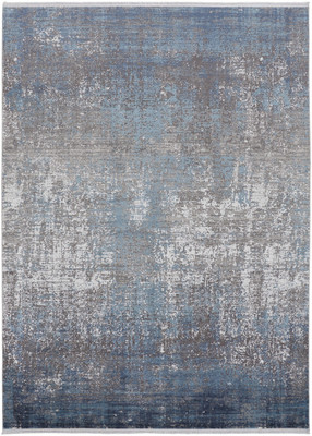 5' X 8' Blue Gray And Silver Abstract Power Loom Distressed Area Rug With Fringe N270-512127