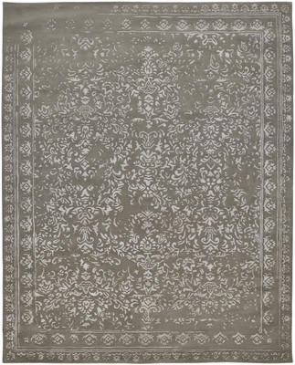 10' X 14' Gray Taupe And Silver Wool Floral Tufted Handmade Distressed Area Rug N270-512530